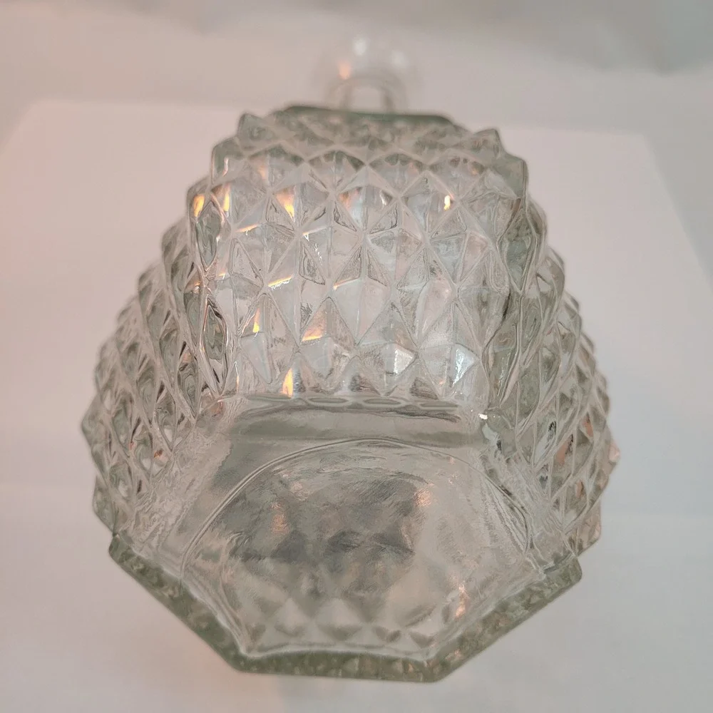 Vintage Glass‎ Decanter Vase Diamond Point Clear Hexagonal Base 9.5 Inch Carafe